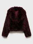 Mango Coti Faux Fur Jacket, Dark Red