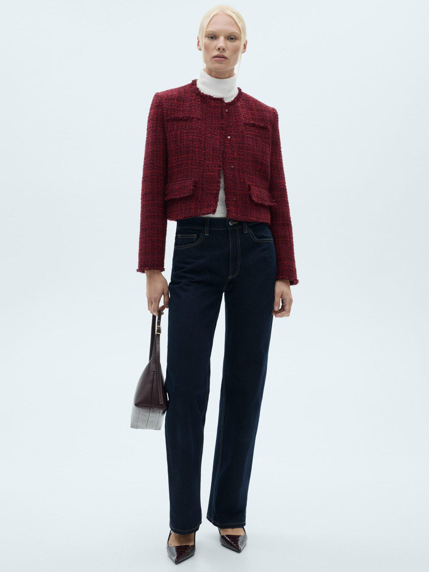 Product image 2 of 7, which shows Mango Porto Tweed Jacket, Dark Red, M