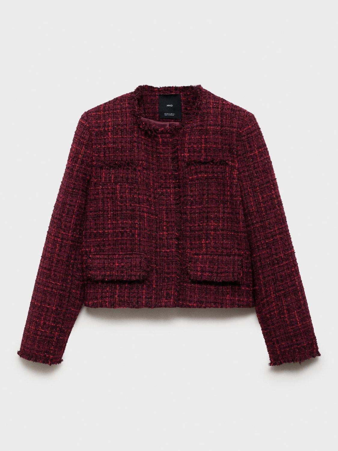 Product image 3 of 7, which shows Mango Porto Tweed Jacket, Dark Red, M
