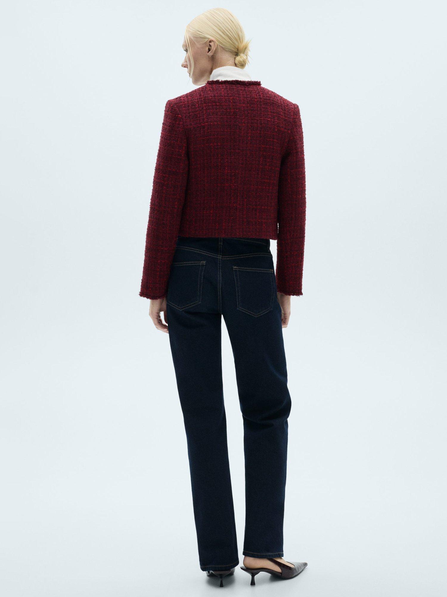 Product image 4 of 7, which shows Mango Porto Tweed Jacket, Dark Red, M