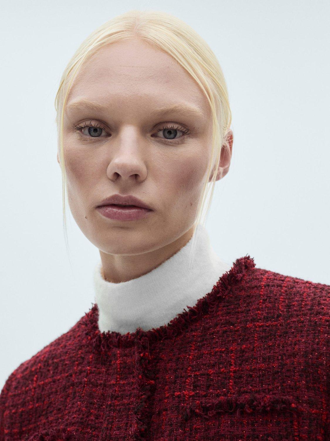 Product image 6 of 7, which shows Mango Porto Tweed Jacket, Dark Red, M