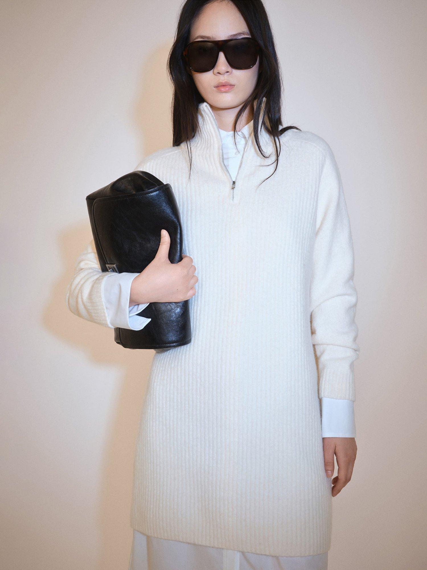 Mango Taldepor Ribbed Jumper Dress, Cream