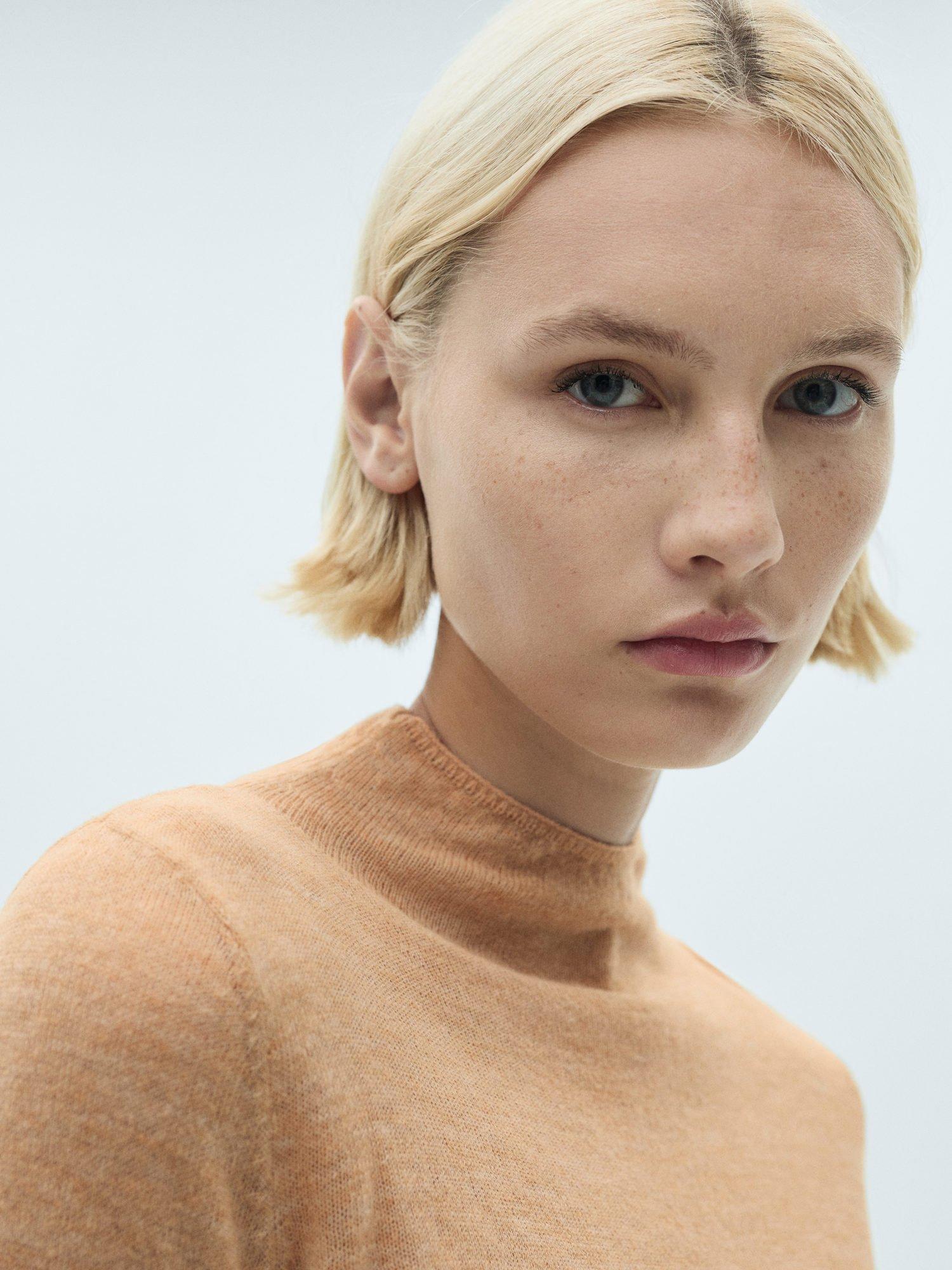 Product image 6 of 7, which shows Mango Bulma Funnel Neck Jumper, Camel, S