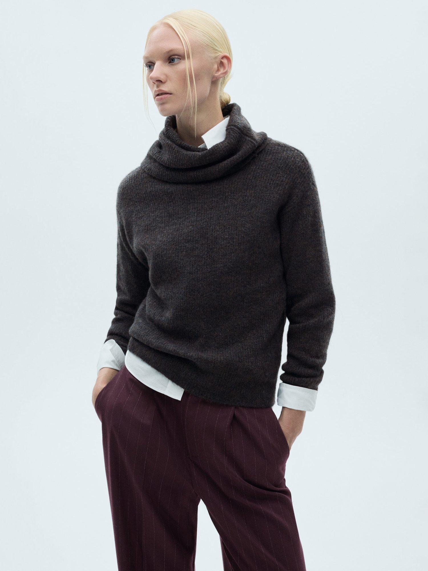 Mango Collarin Turtleneck Jumper, Charcoal