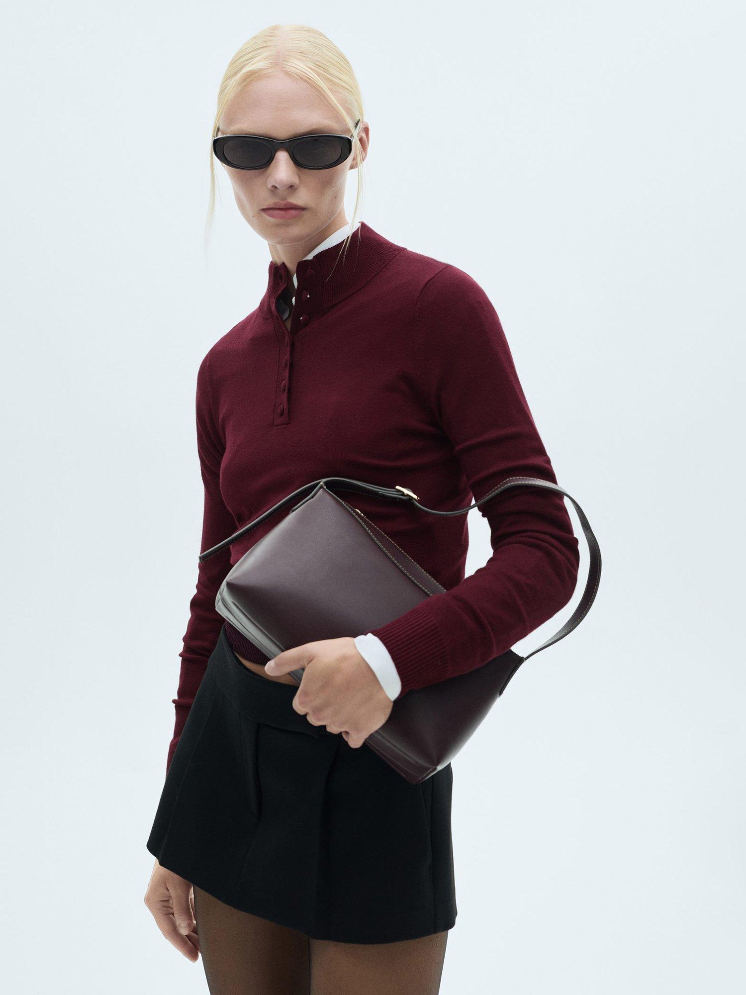 Mango Pesto High Collar Jumper, Dark Red, S