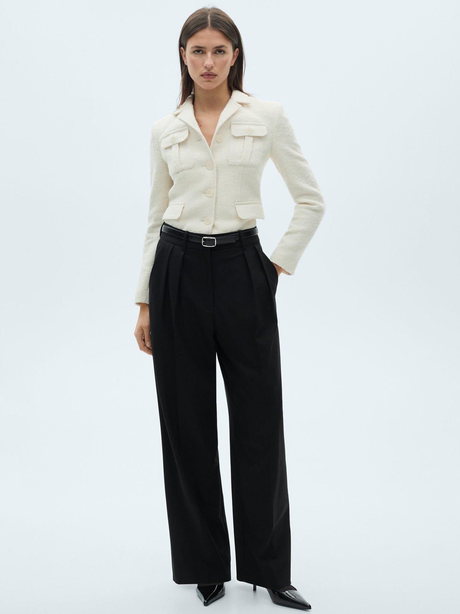 Product image 2 of 8, which shows Mango Gabi Pleat Wide Leg Trousers, Black, 10