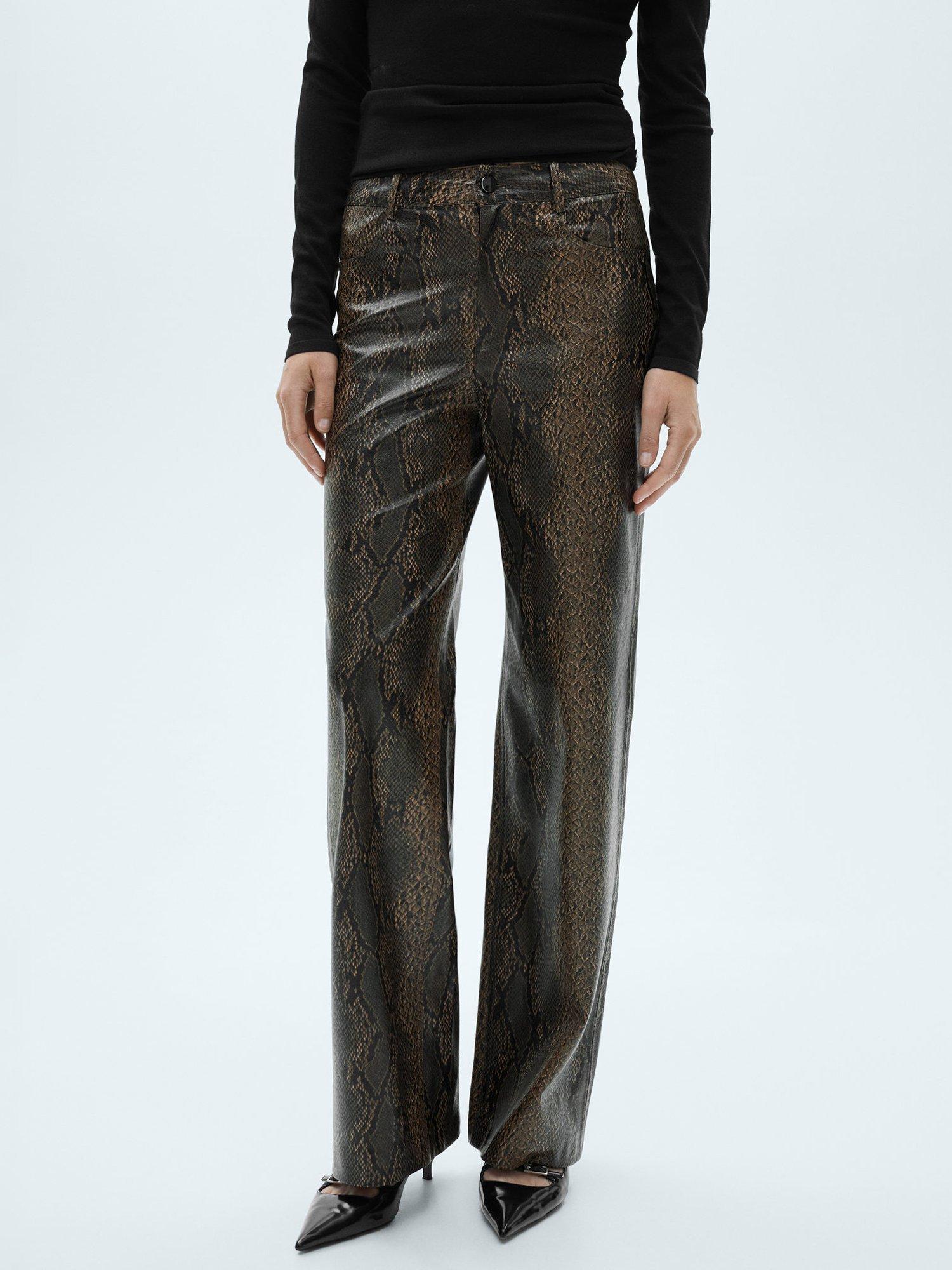 Product image 1 of 7, which shows Mango Kimmy Snakeskin Textured Trousers, Light Beige, 10