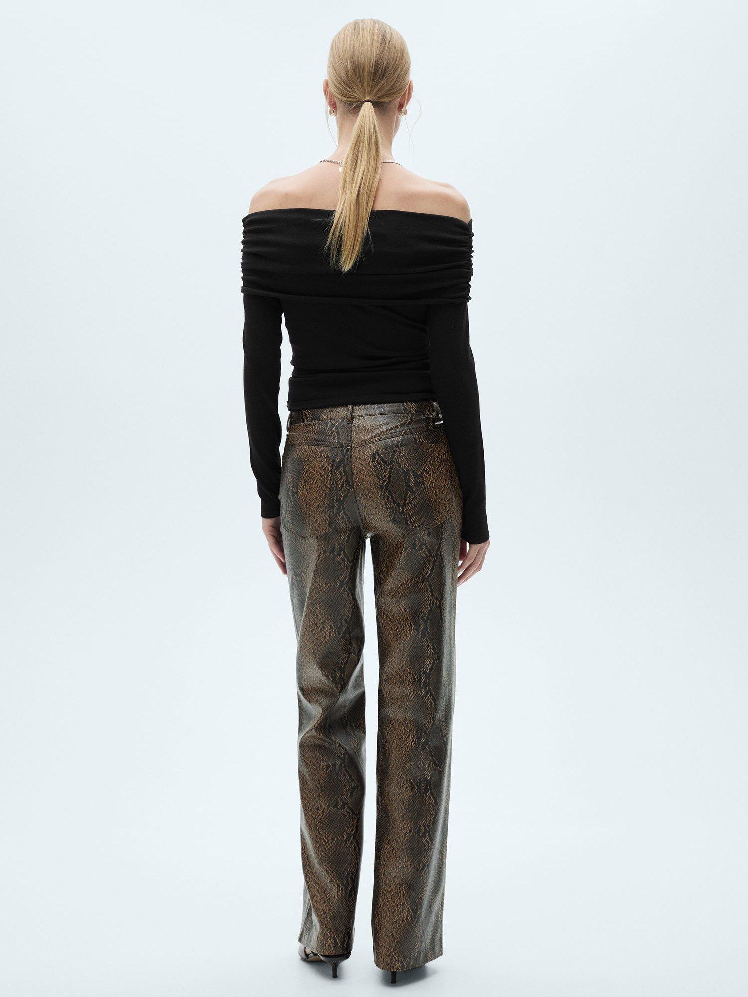 Product image 4 of 7, which shows Mango Kimmy Snakeskin Textured Trousers, Light Beige, 10