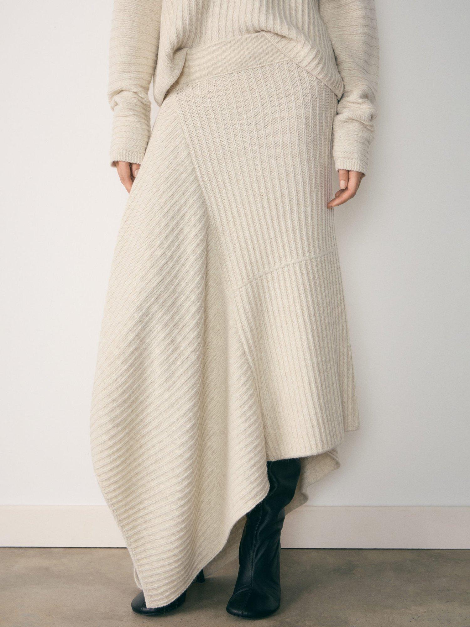 Mango Granado Long Knit Waterfall Skirt, Beige