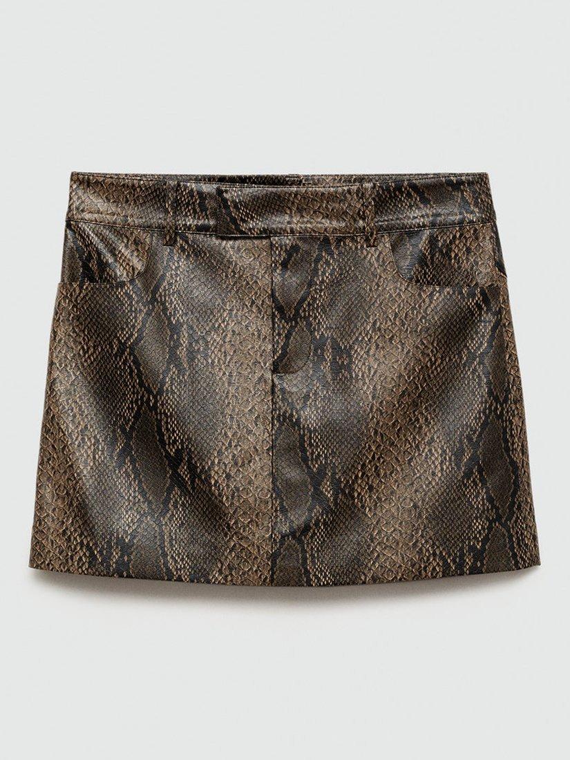 Product image 3 of 6, which shows Mango Kimmy Snake Print Mini Skirt, Light Beige, 12