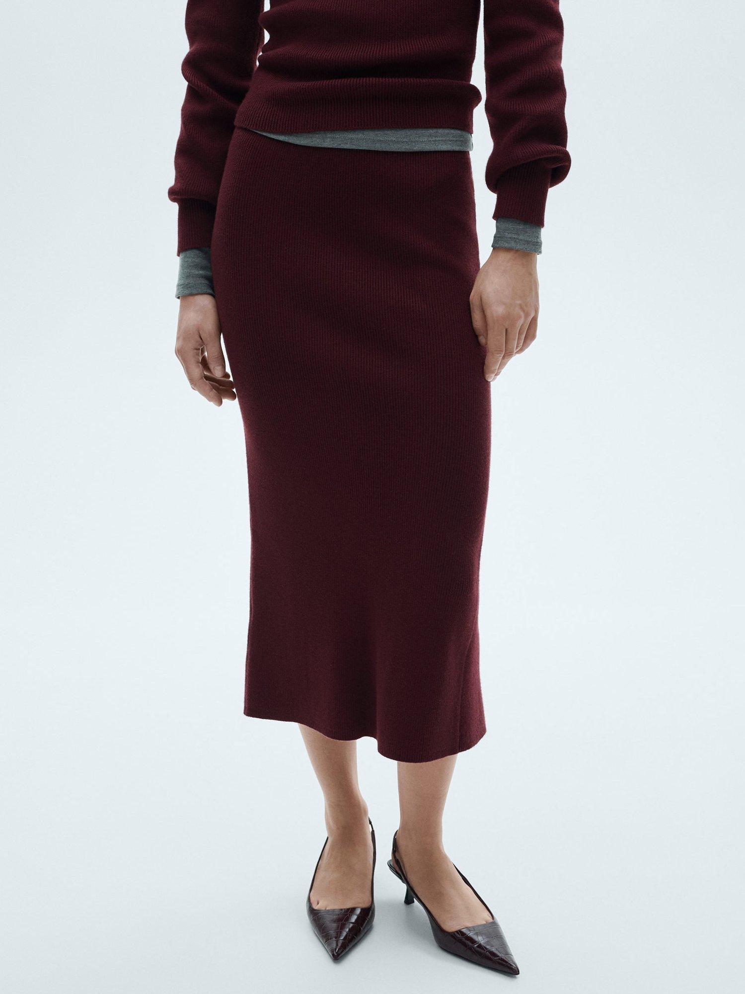 Product image 1 of 8, which shows Mango Moza Skirt, Dark Red, S