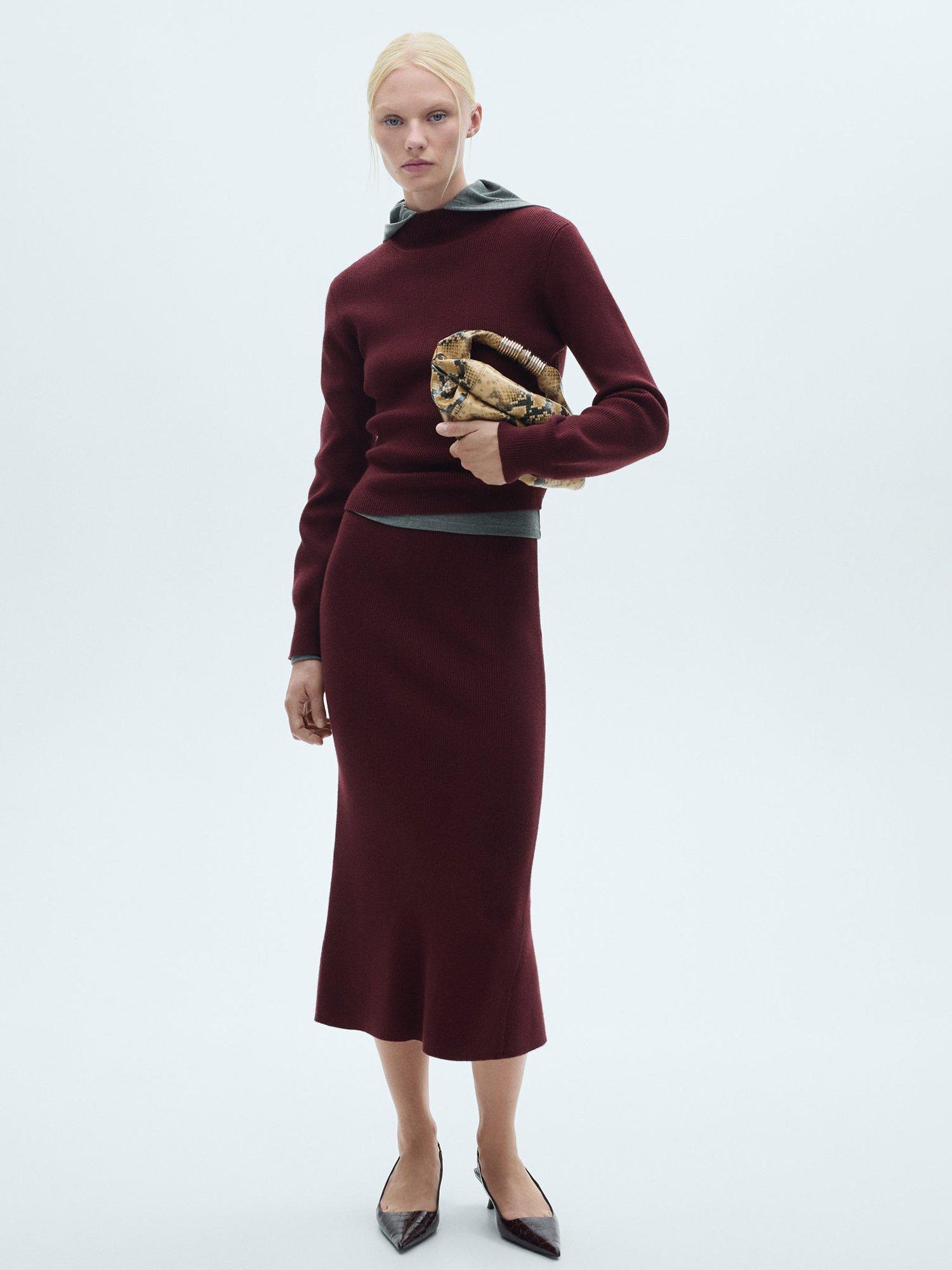 Product image 2 of 8, which shows Mango Moza Skirt, Dark Red, S
