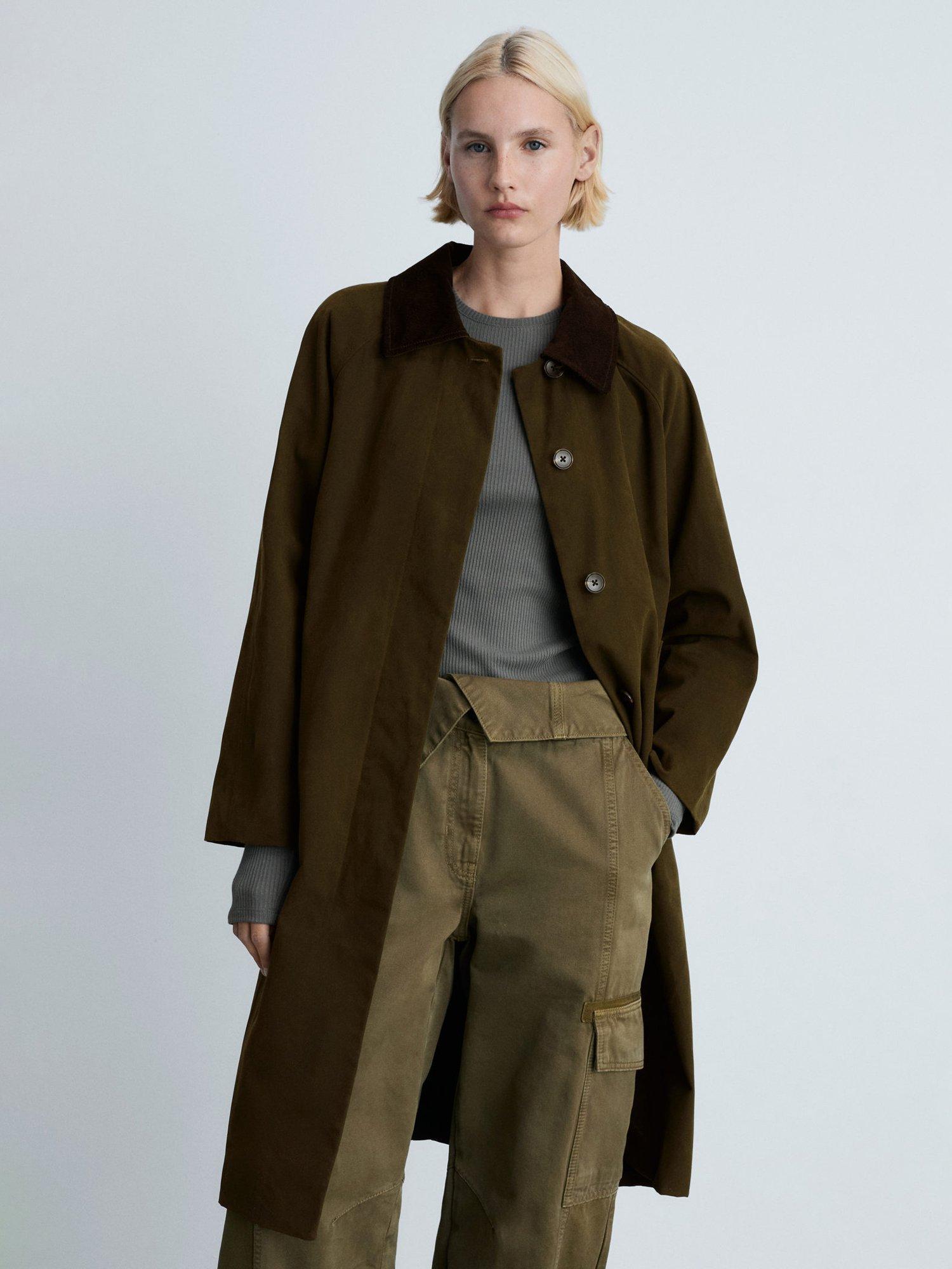 Mango Forest Contrast Cord Collar Parka, Khaki