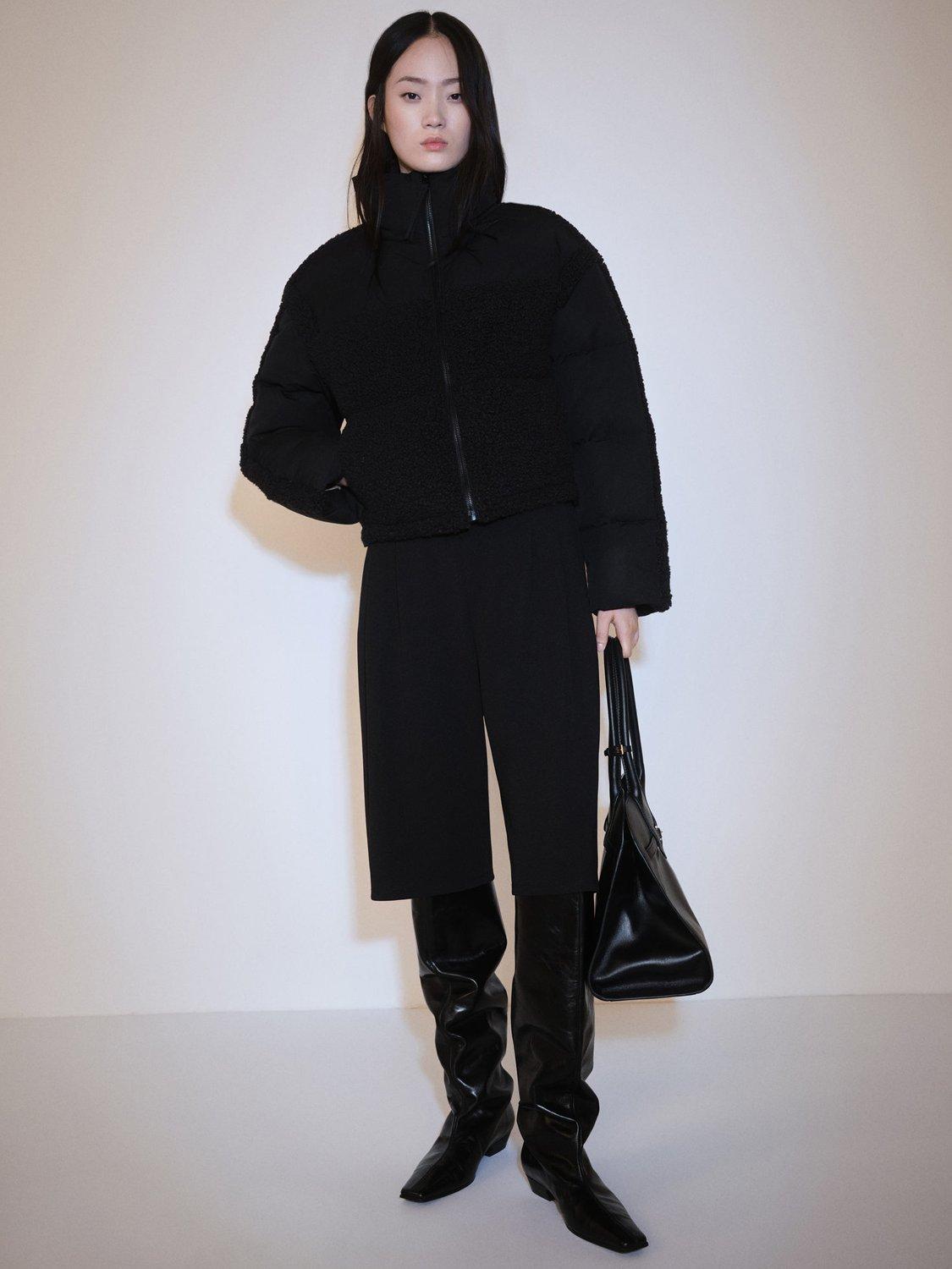 Product image 1 of 7, which shows Mango Furry Boucle Jacket, Black, L