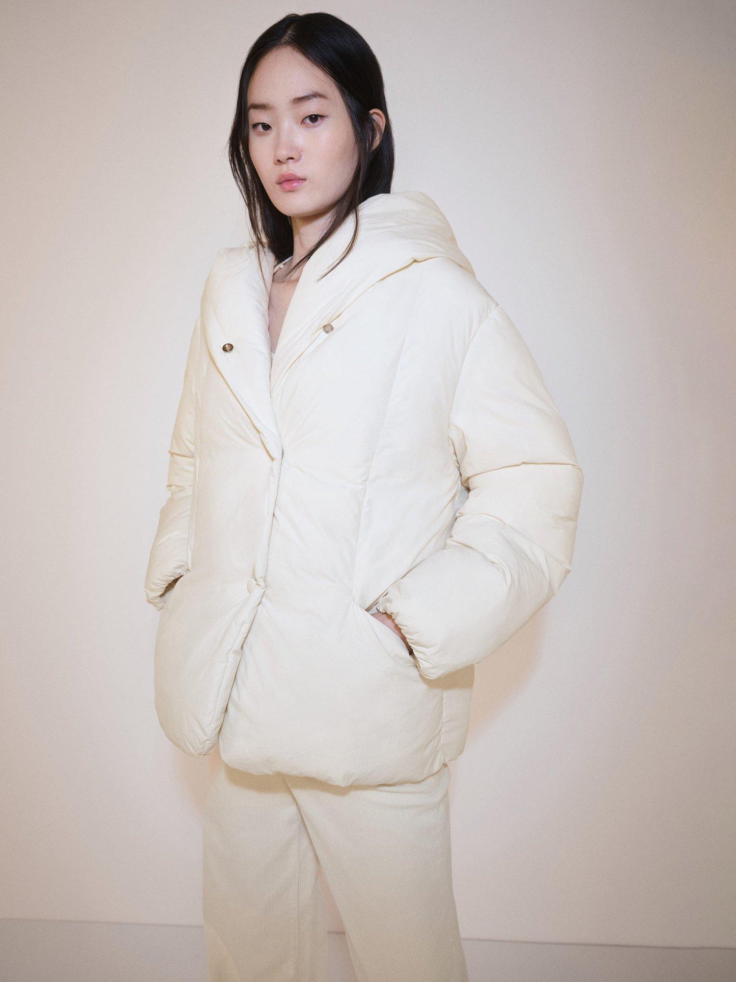 Mango Live Hooded Quilted Jacket, Natural White