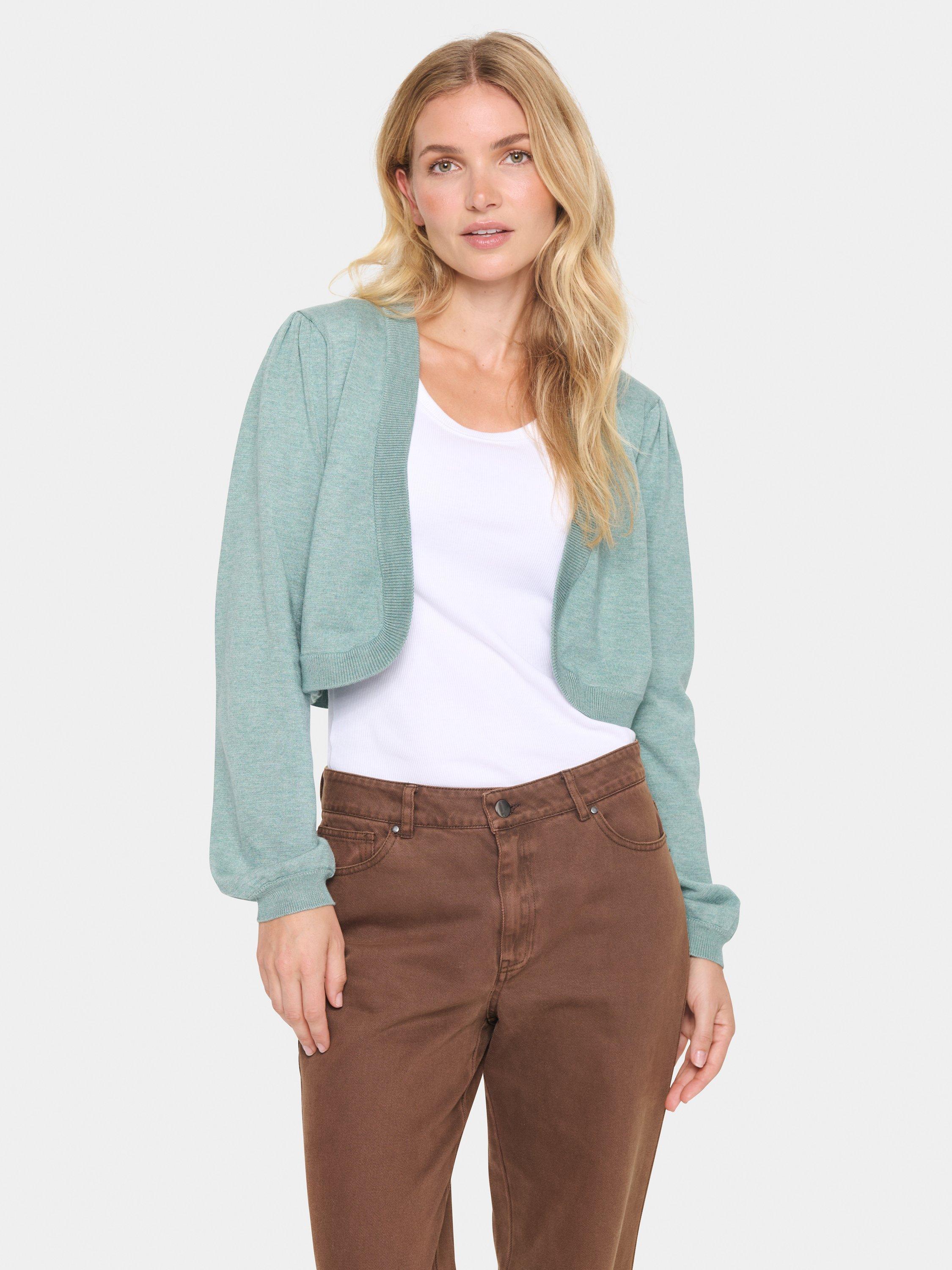 Product image 1 of 4, which shows Saint Tropez Mila Rib Knit Bolero, Blue Surf, M
