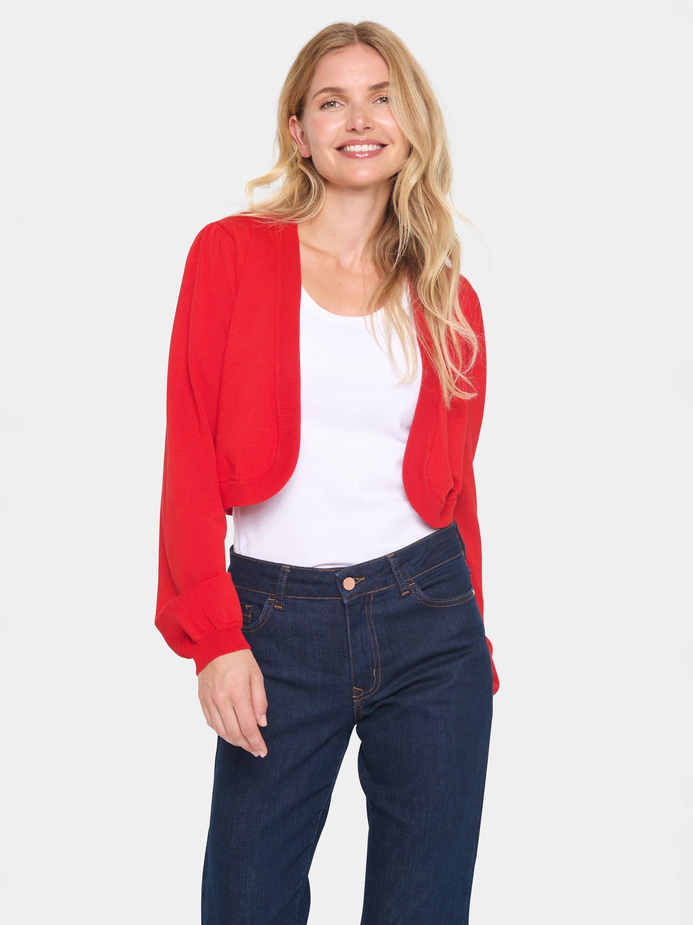 Product image 1 of 5, which shows Saint Tropez Mila Rib Knit Bolero, Racing Red, M