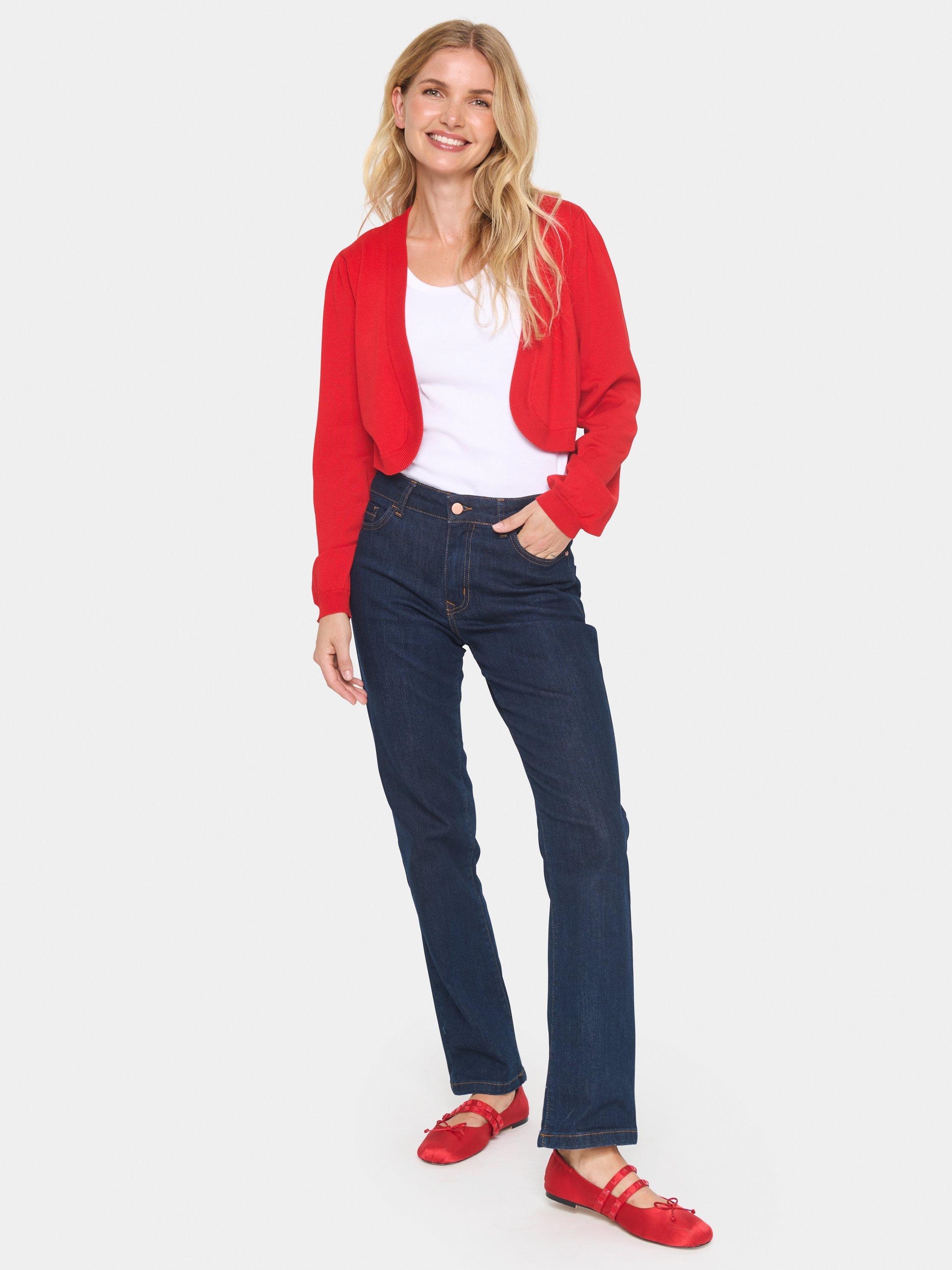 Product image 3 of 5, which shows Saint Tropez Mila Rib Knit Bolero, Racing Red, M