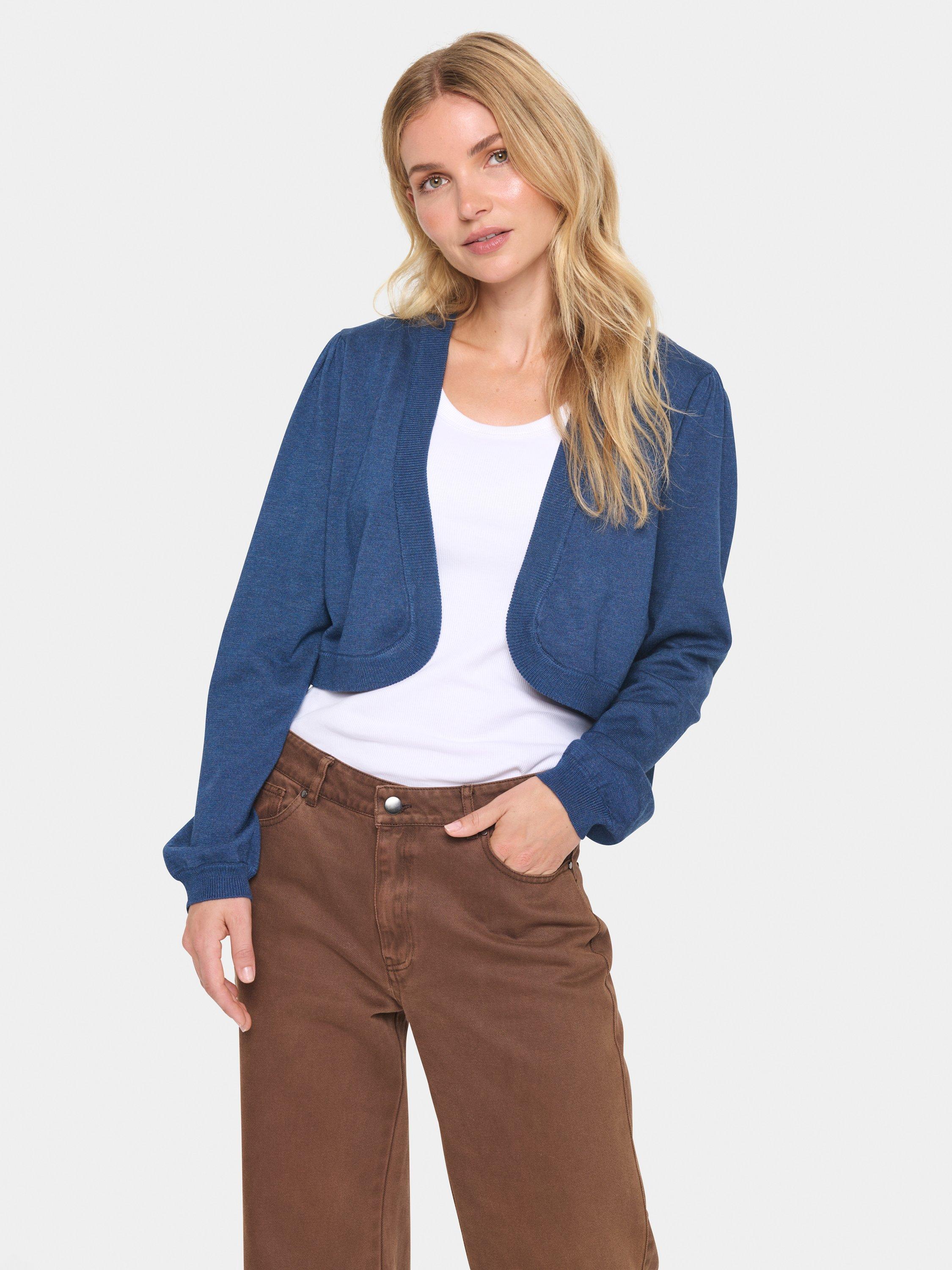 Product image 1 of 3, which shows Saint Tropez Mila Rib Knit Bolero, Titan Blue, S