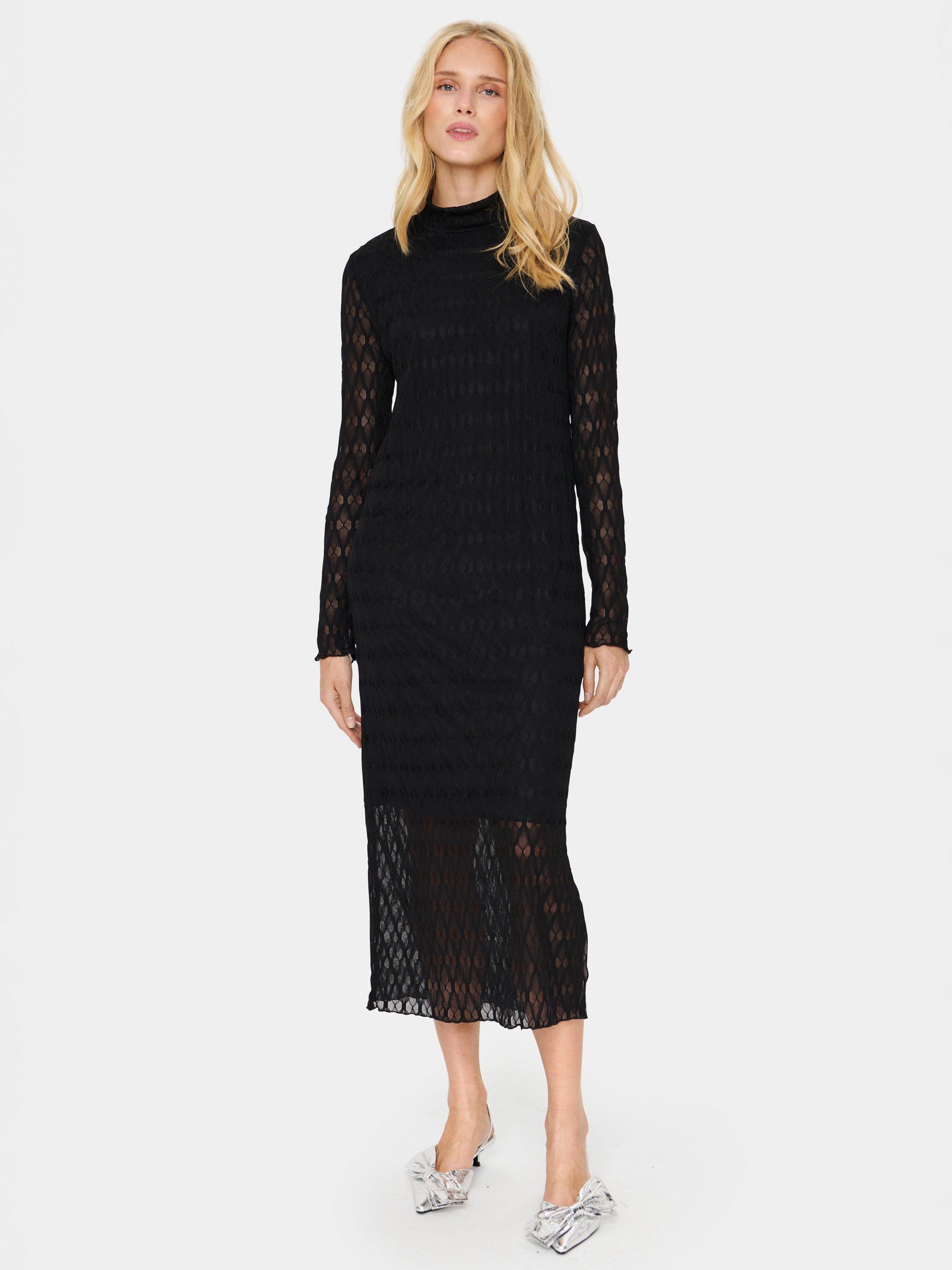 Product image 1 of 6, which shows Saint Tropez Hattie Geometric Sheer Midi Bodycon Dress, Black, XS