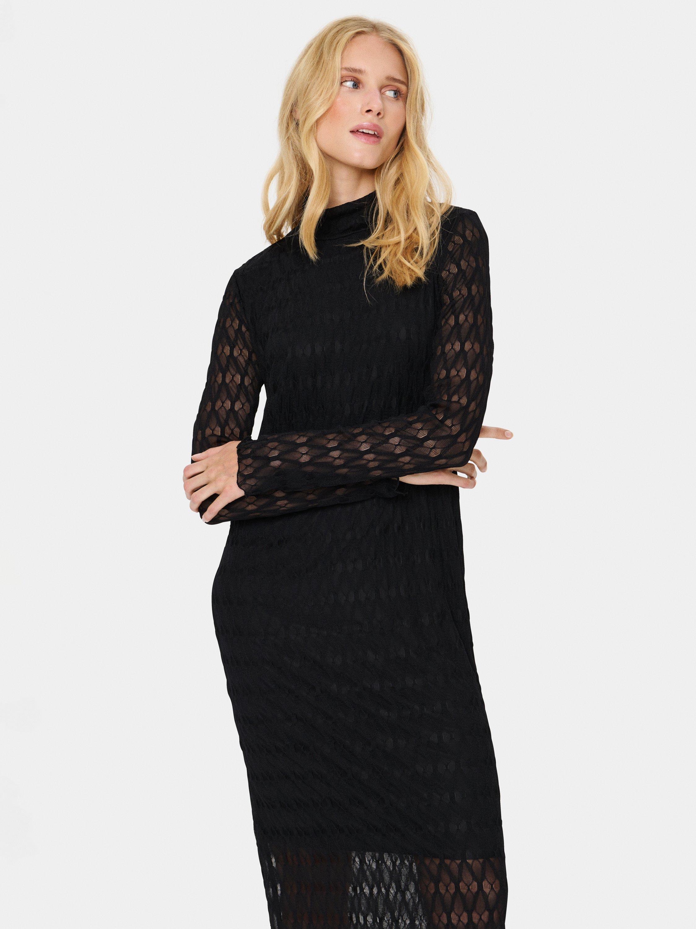 Product image 3 of 6, which shows Saint Tropez Hattie Geometric Sheer Midi Bodycon Dress, Black, XS