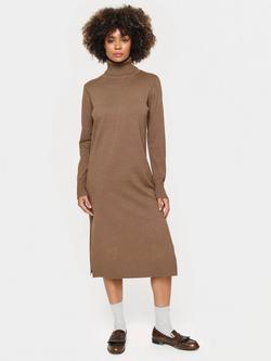 Saint Tropez Mila Roll Neck Jumper Midi Dress, Shitake Melange, Shitake Melange