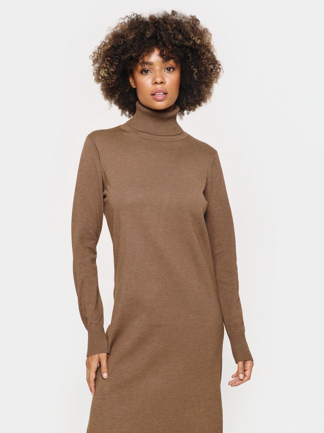 Product image 3 of 5, which shows Saint Tropez Mila Roll Neck Jumper Midi Dress, Shitake Melange, S
