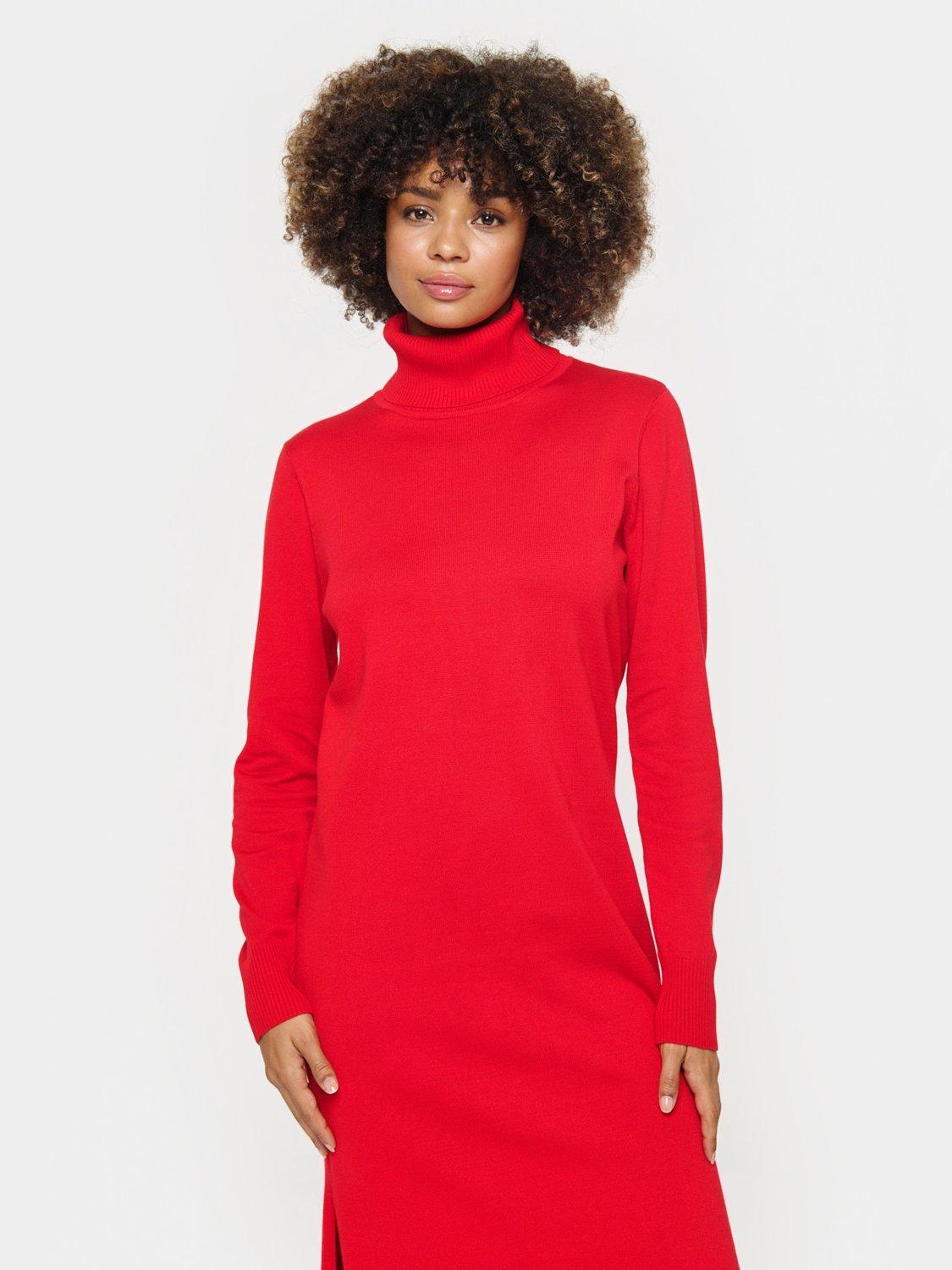Polo Neck Turtleneck Red Dress Ribbed Turtleneck Bodycon Dress