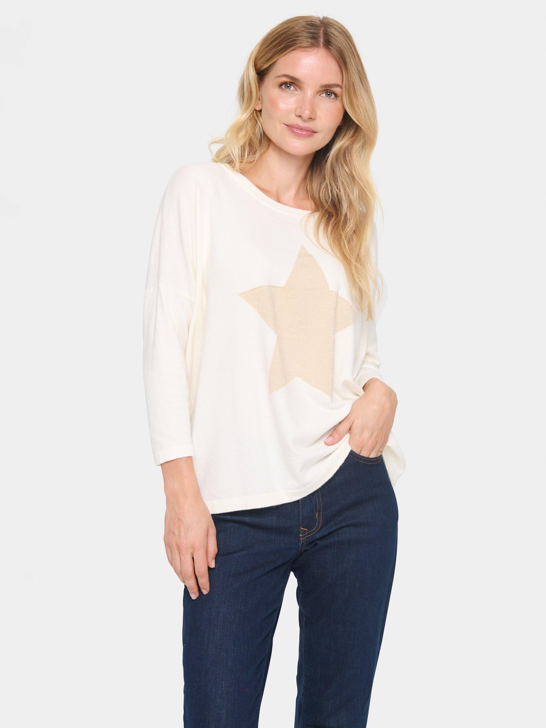 Saint Tropez Baria Star Batwing Jumper, White