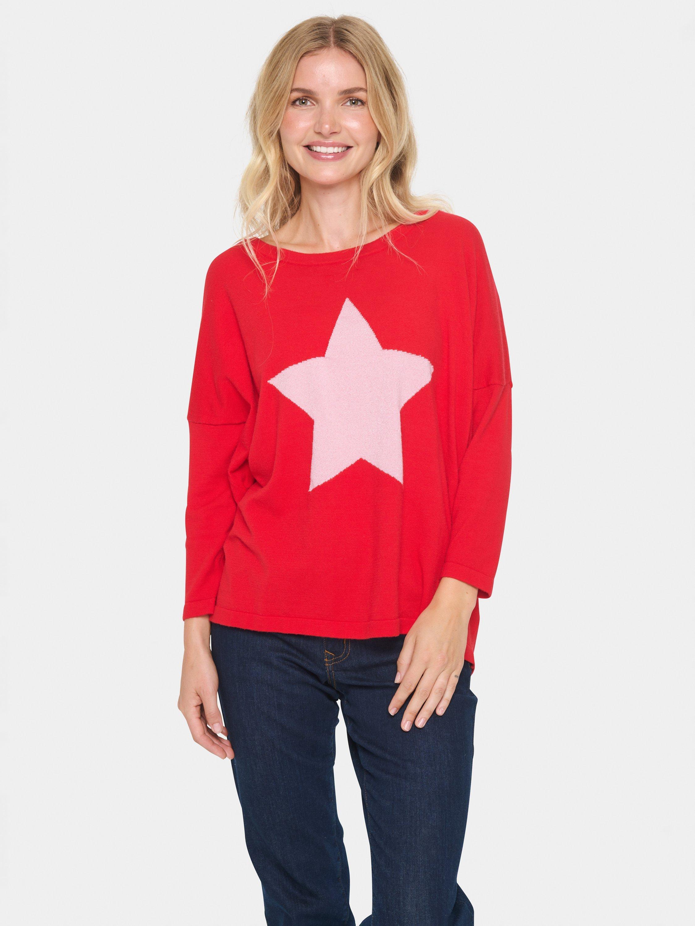 Product image 1 of 6, which shows Saint Tropez Baria Star Batwing Jumper, Red, XS