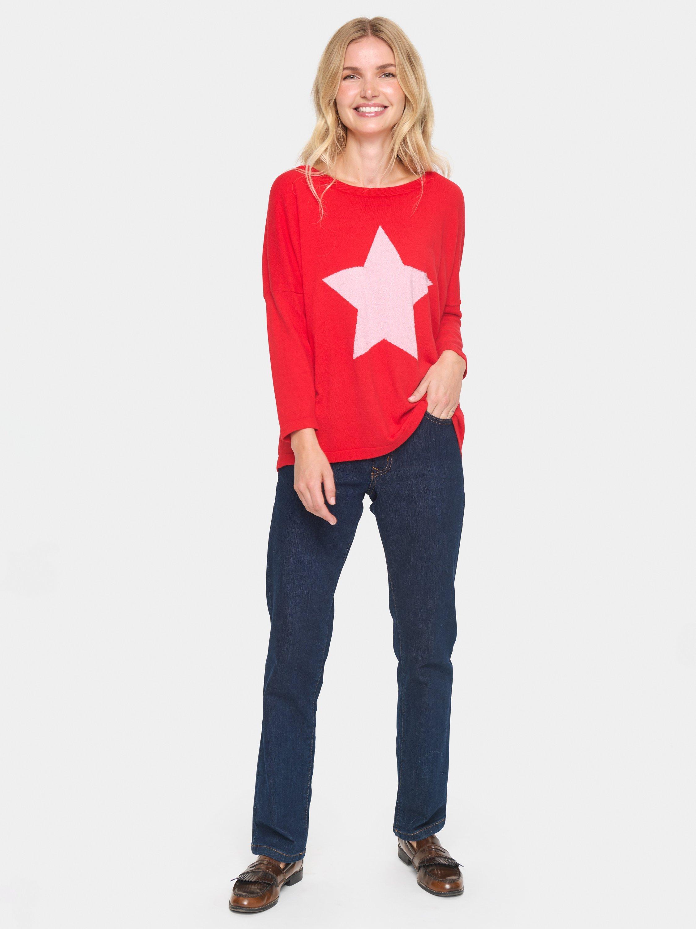 Product image 3 of 6, which shows Saint Tropez Baria Star Batwing Jumper, Red, XS