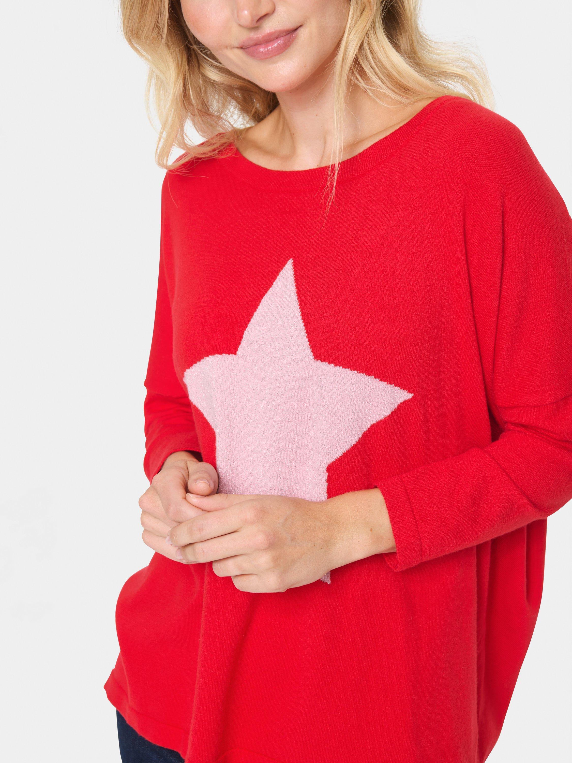 Product image 4 of 6, which shows Saint Tropez Baria Star Batwing Jumper, Red, XS