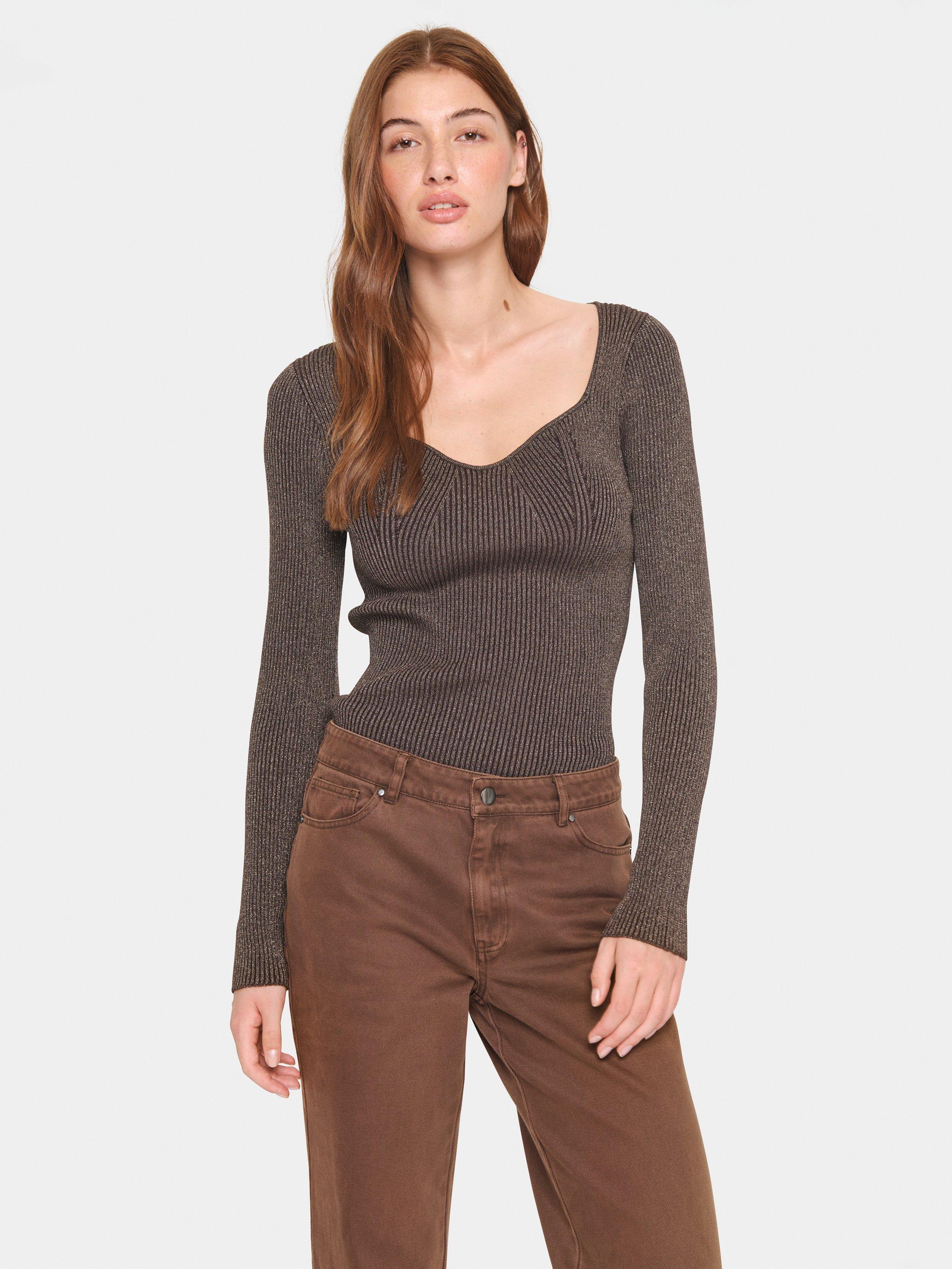 Product image 1 of 6, which shows Saint Tropez Dagny Metallic Rib Top, Brown, S