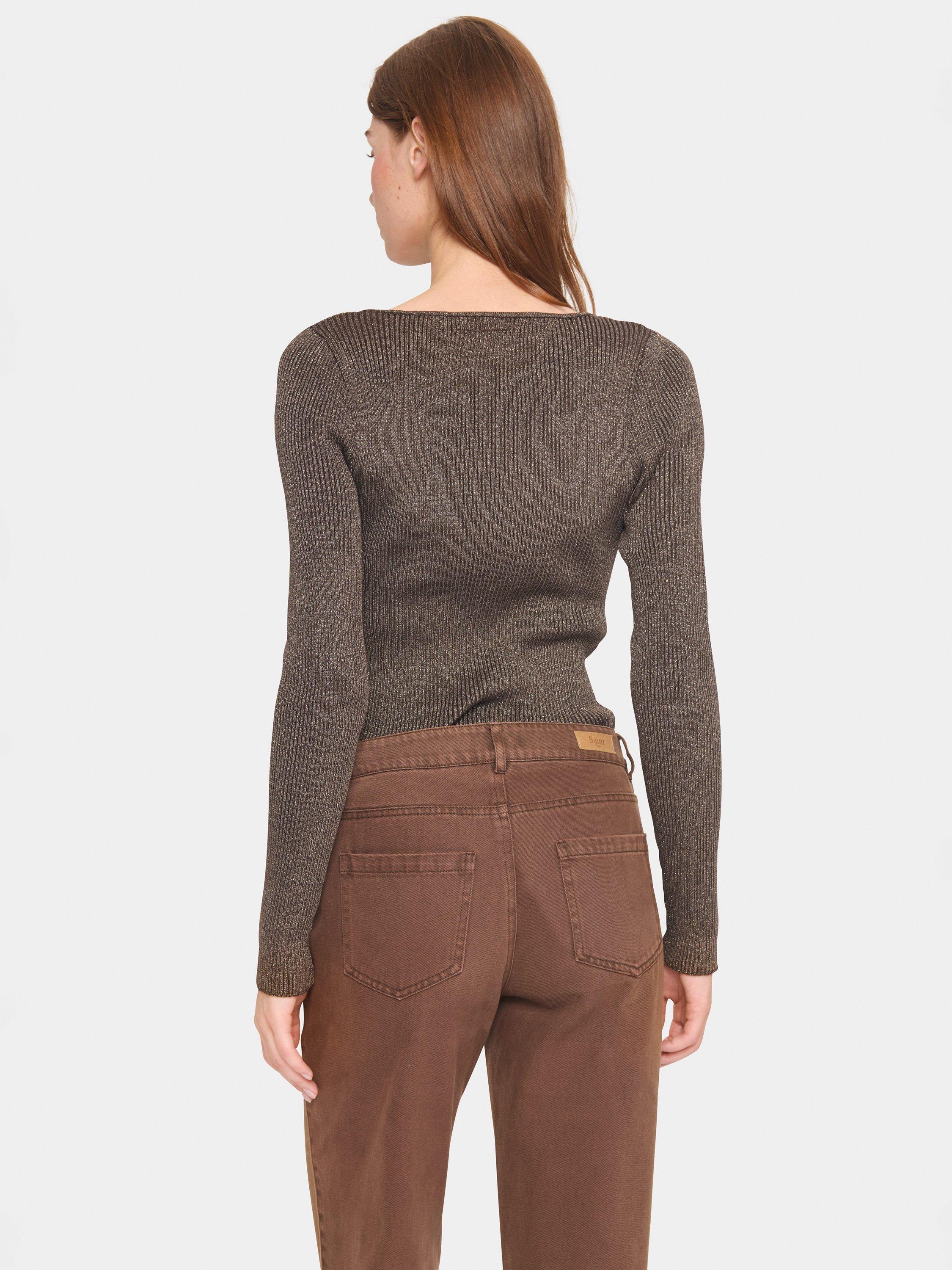Product image 2 of 6, which shows Saint Tropez Dagny Metallic Rib Top, Brown, S