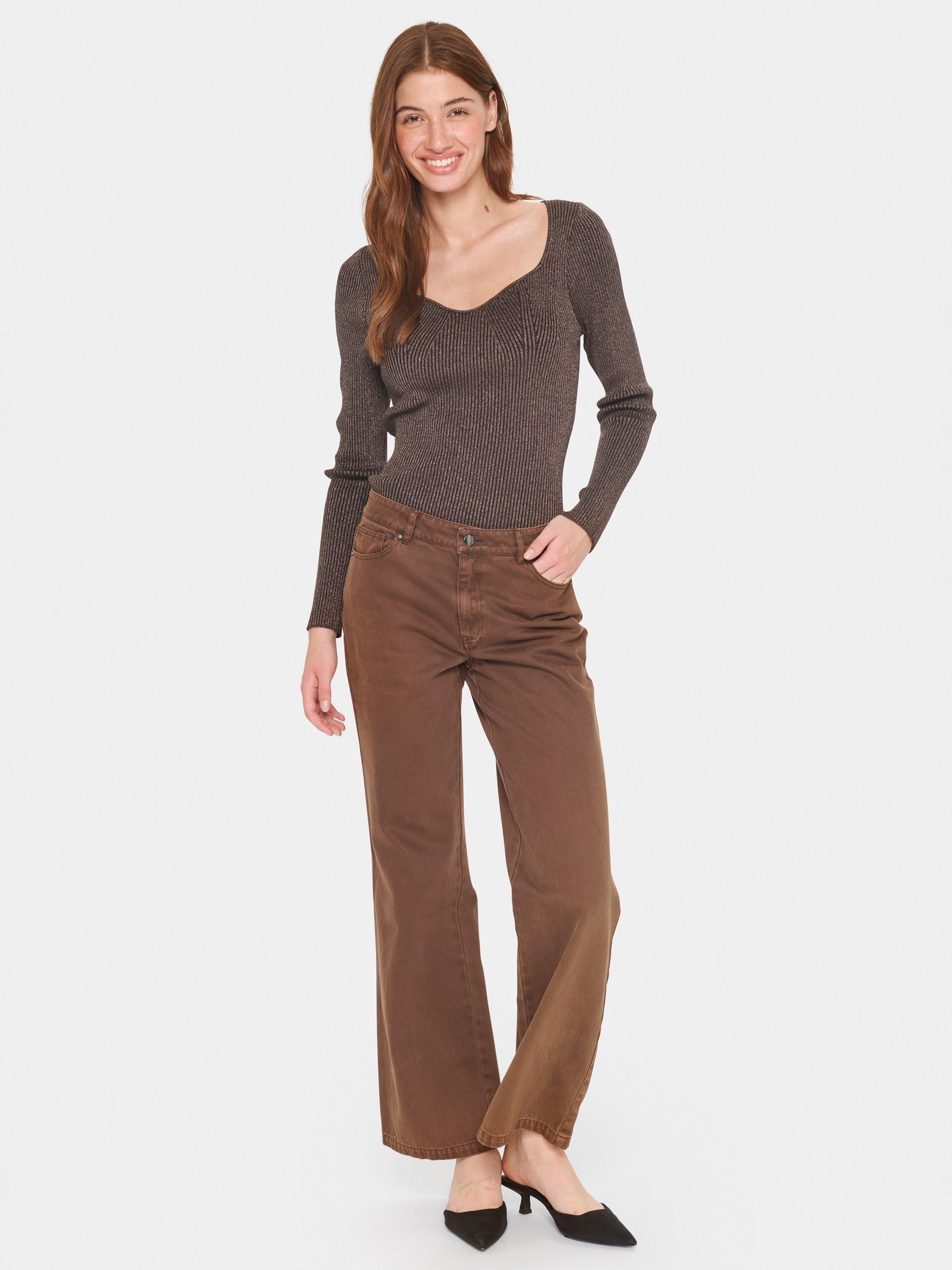 Product image 3 of 6, which shows Saint Tropez Dagny Metallic Rib Top, Brown, S