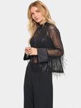 Saint Tropez Halema Sequin Fringe Semi Sheer Blouse, Black