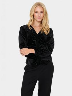 Saint Tropez Heba Velvet Ruched Blouse, Black