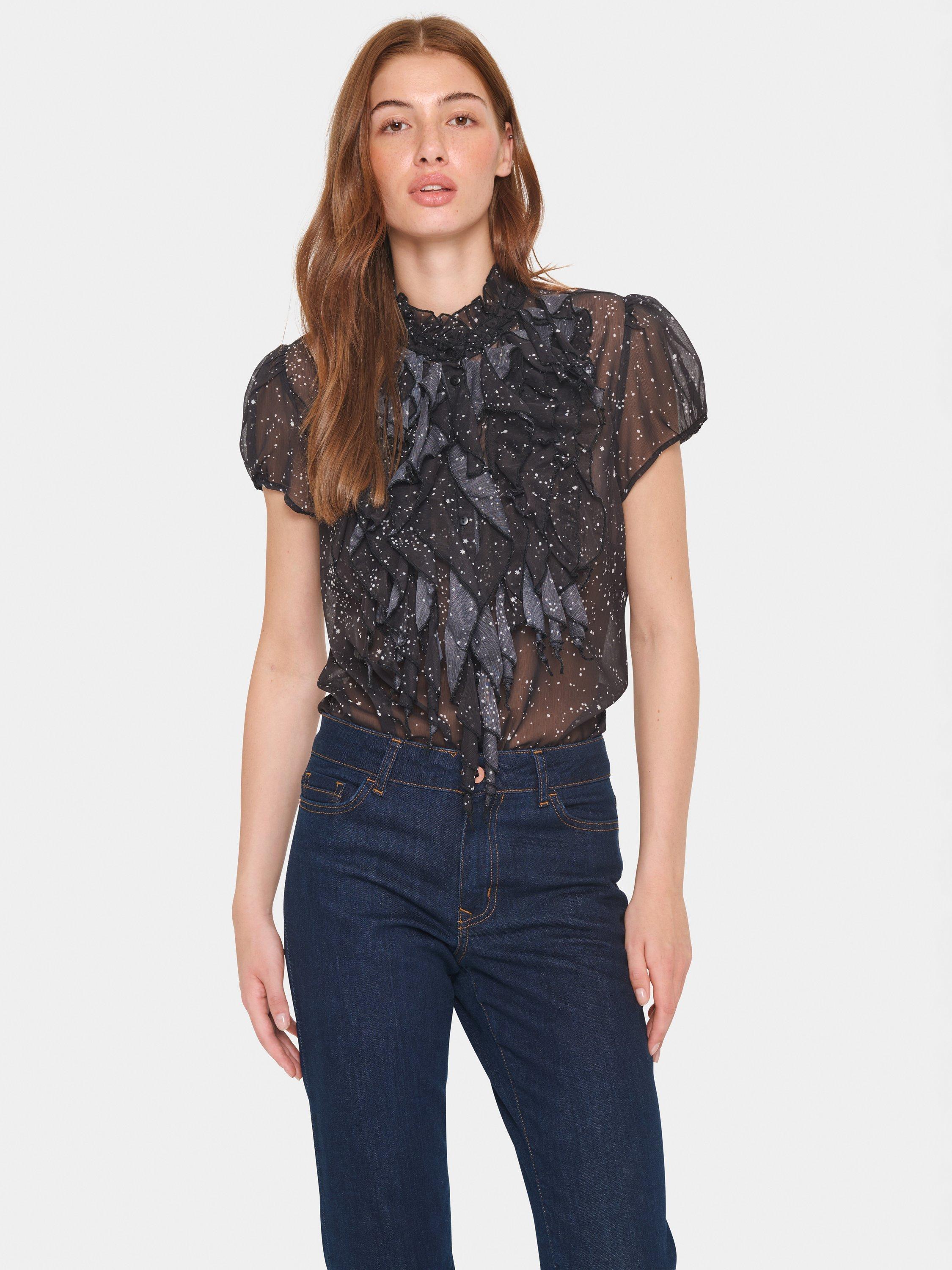 Saint Tropez Lilja Speckle Ruffle Top, Black Starsky