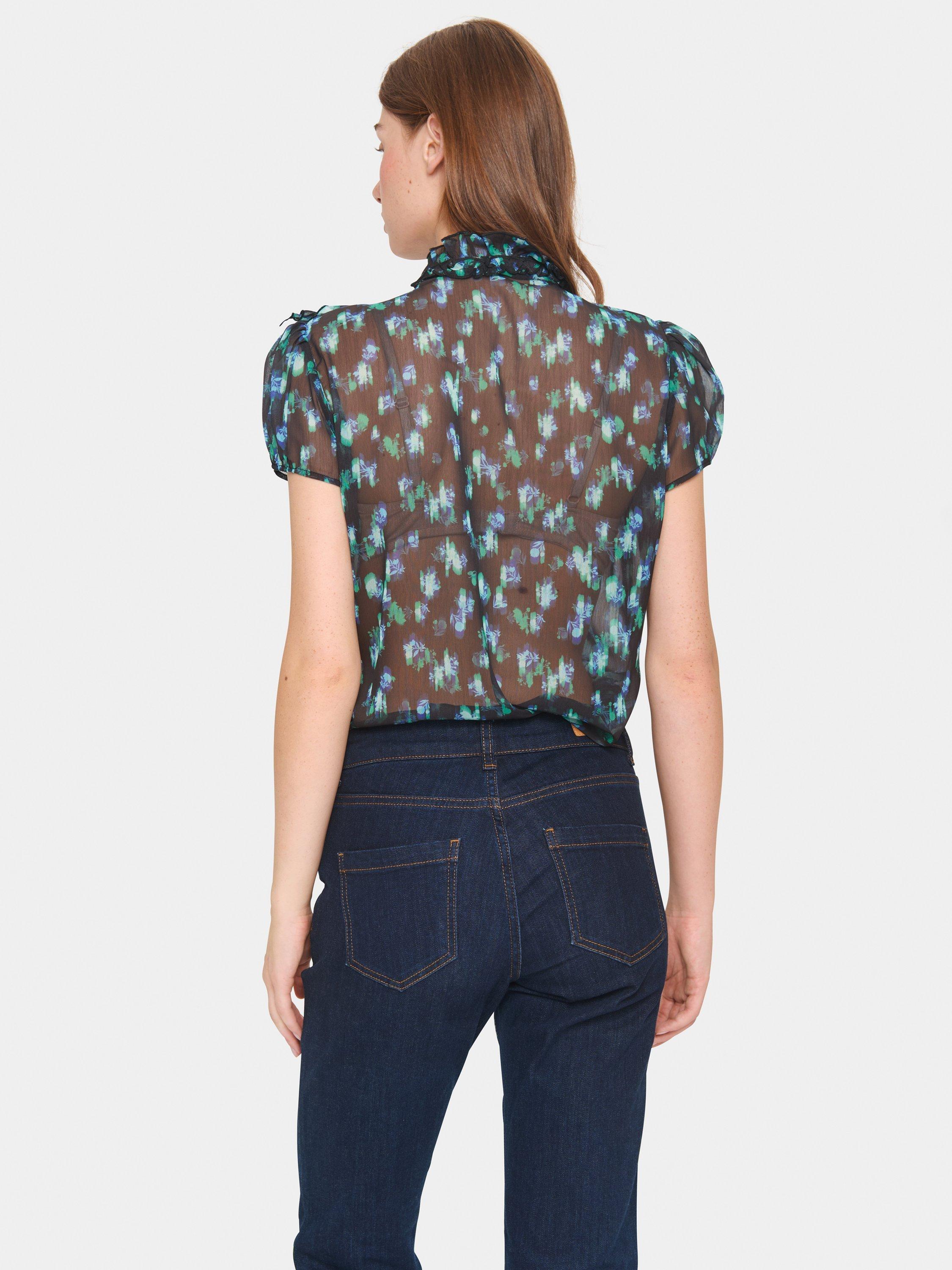 Product image 2 of 6, which shows Saint Tropez Lilja Floral Ruffle Top, Blurry Mini Blooms, M