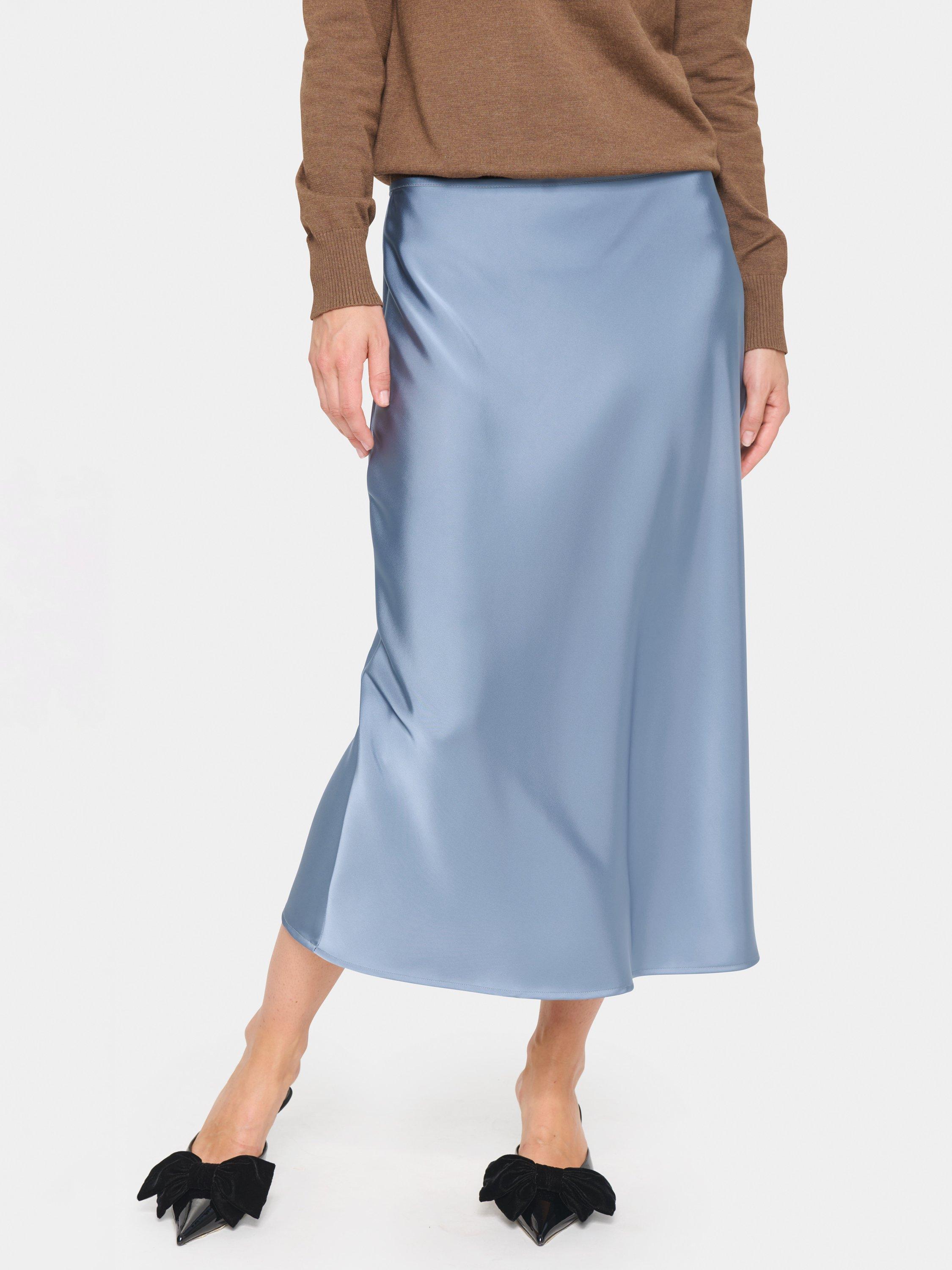 Product image 1 of 6, which shows Saint Tropez Hafia Satin Midi Skirt, Flint Stone, XS