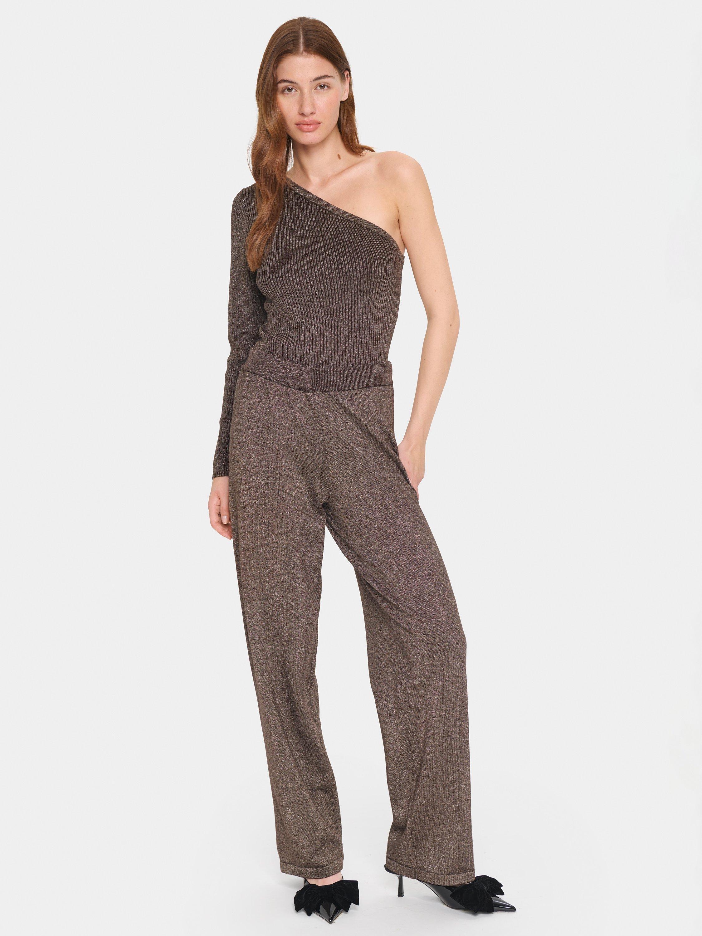 Product image 3 of 6, which shows Saint Tropez Kila Glitter Jersey Trousers, Mulch, M