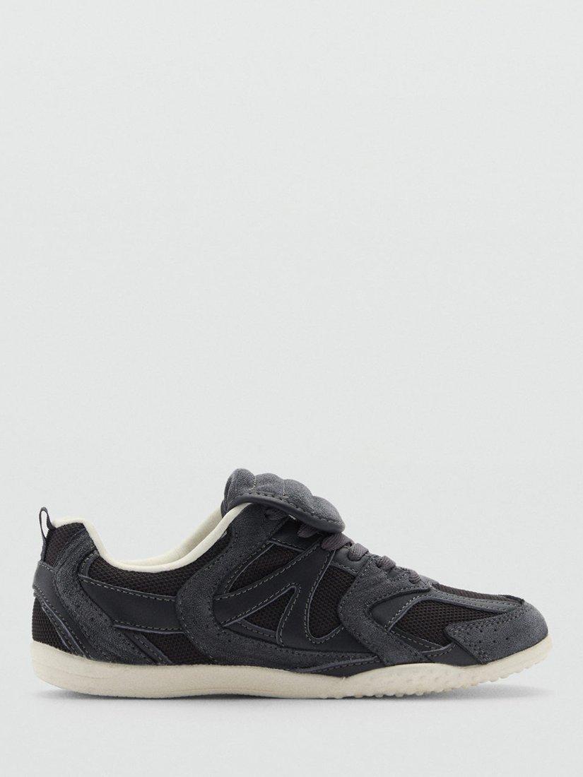 Mango Wash Leather Blend Trainers, Dark Blue