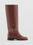 Mango Pegaso Buckle Detail Knee High Boots, Tan