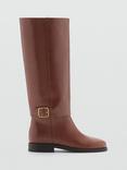 Mango Pegaso Buckle Detail Knee High Boots, Dark Brown