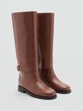 Mango Pegaso Buckle Detail Knee High Boots, Dark Brown