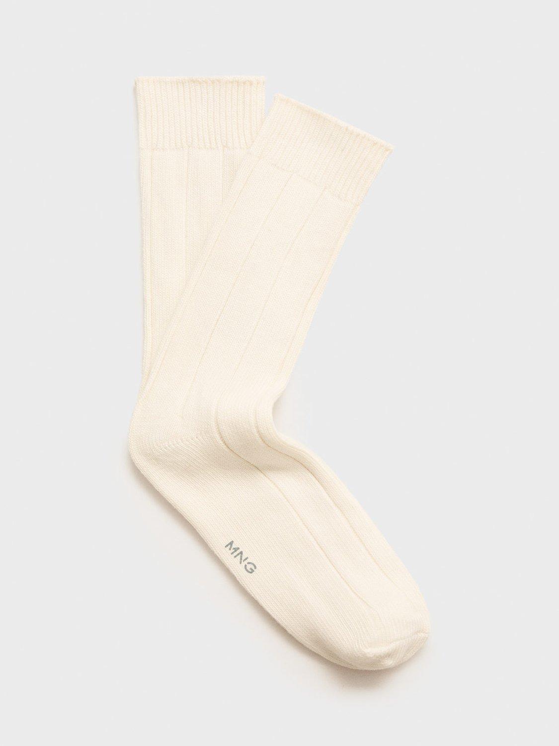 Mango Estruct Long Ribbed Socks, Light Beige