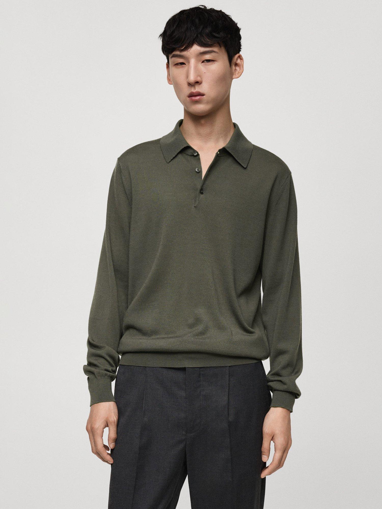Mango Willys Merino Wool Knitted Polo Shirt, Green