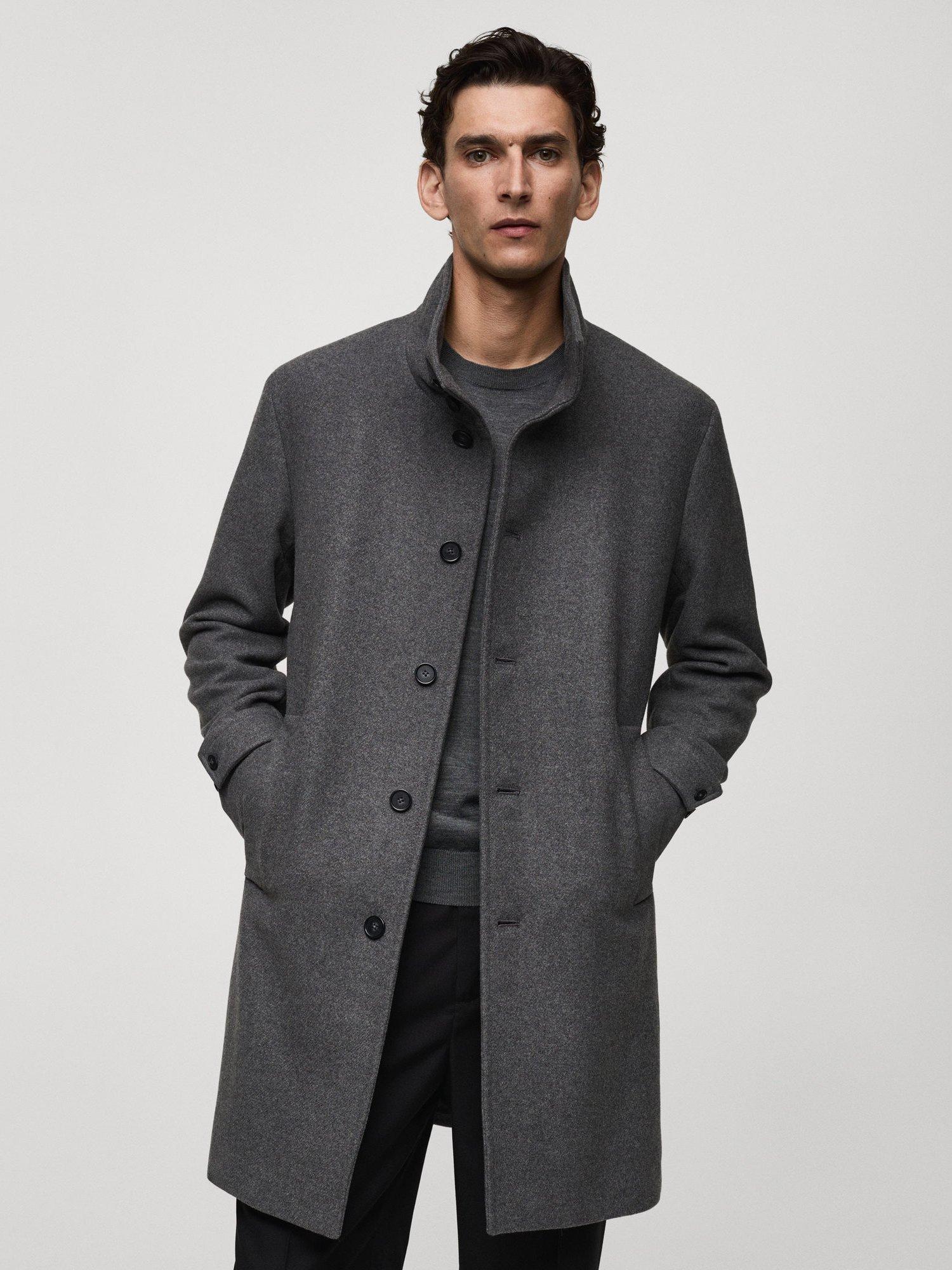 Mango Funnel Wool Blend Coat, Grey