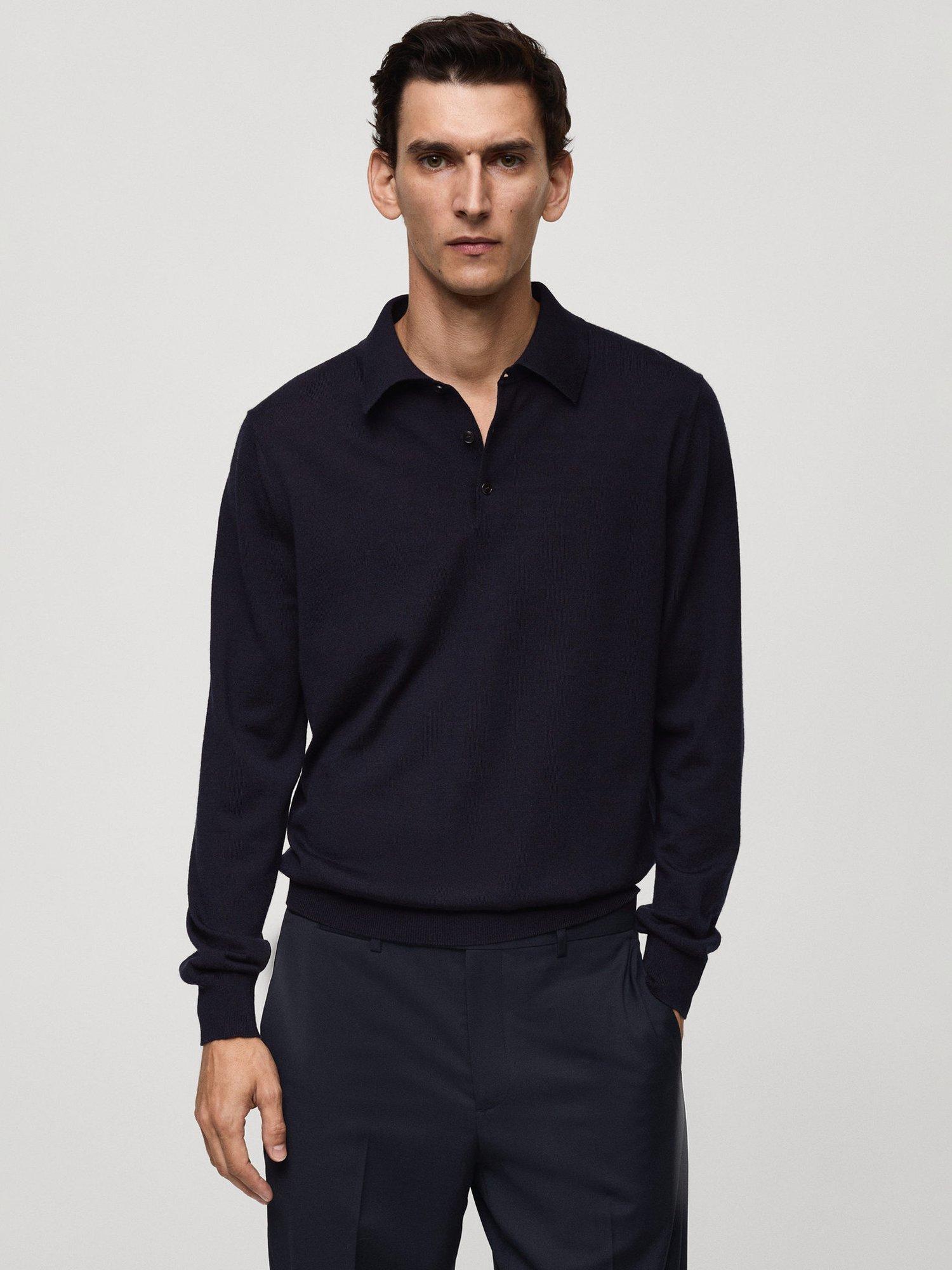 Mango Willys Merino Wool Knitted Polo Shirt, Navy