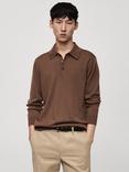 Mango Willys Merino Wool Knitted Polo Shirt, Brown